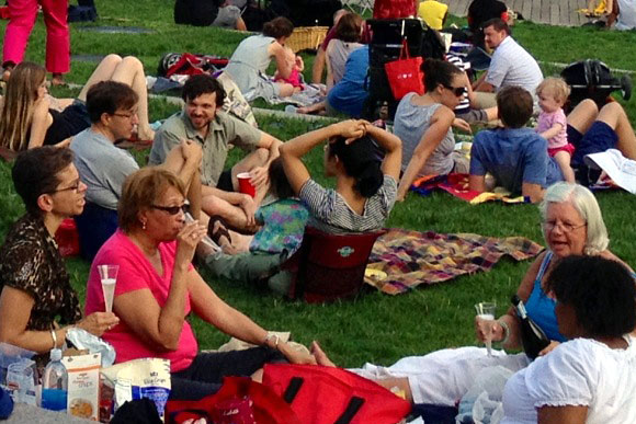 Picnickers at a Yards Park summer concert