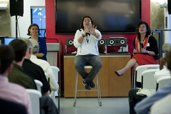 Tech in the City panelists Ilana Preuss, Peter Corbett, and Harriet Tregoning