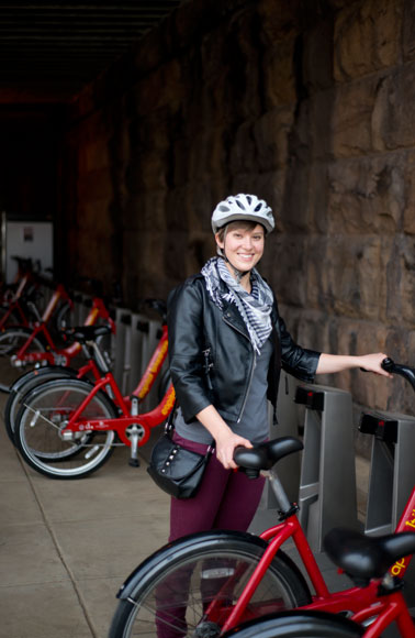 "It's nice not having to keep my own bike locked up all day," says Maris Fry, Bikeshare user