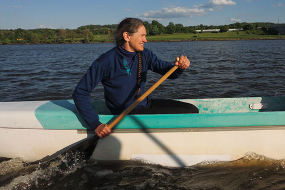 Liz Pennisi paddling during a NCAWPA practice