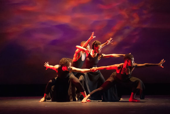 A dance performance in the Ira Aldridge Theatre at Howard