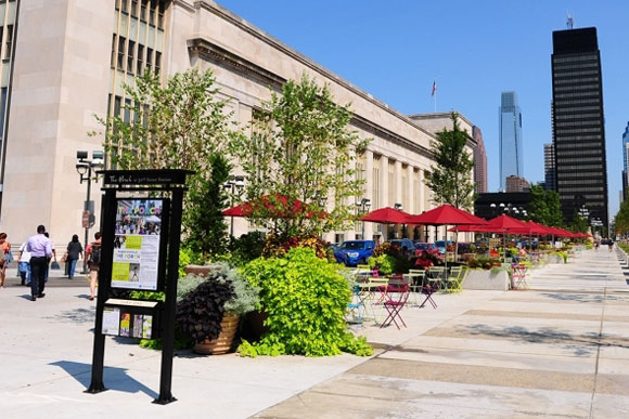 A former parking lane, The Porch in Philadelphia is now green and inviting