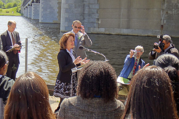 Tregoning speaking at a press conference for the Sustainable DC plan