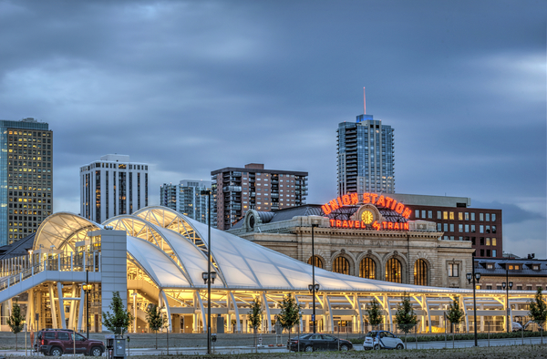 Denver's Union Station at dusk