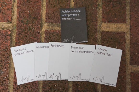 A prototype round of "Cards Against Urbanity"