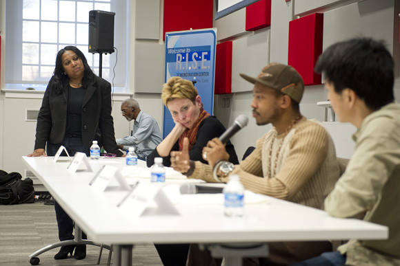 Co-moderator Barbara Jones poses a question to #accessartdc panelists