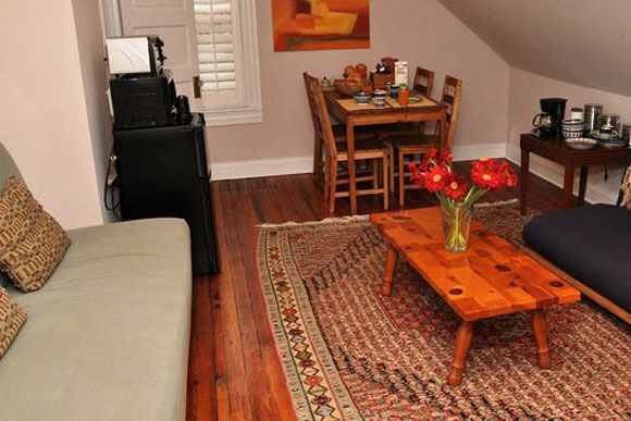 A cozy living room in Chris O'Brien's eco-friendly Columbia Heights home