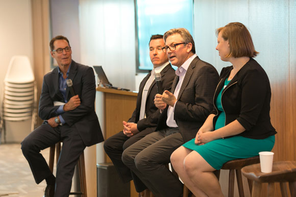 Elevation DC's panel discussion on green buildings brought together experts to share how green has changed the city. From left to right: Jeff Lesk, partner, Nixon Peabody; Jay Wilson, DDOE; Ken Wilson, Perkins+Will; Emily Stiever, Community Power Net