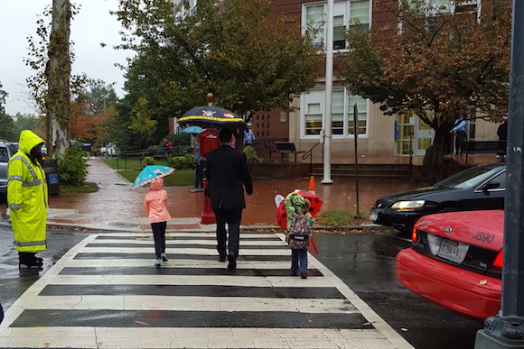 Walking to school at Tyler Elementary