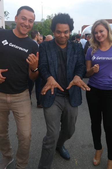 Getaround co-founders Sam Zaid, left, and Jessica Scorpio, with musician Eric Lewis, center