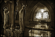 Wood beams and scaffolding at the Washington National Cathedral