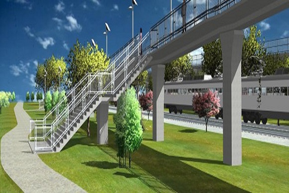 Artist's rendering of pedestrian bridge over railroad tracks near the Rhode Island Ave. Metro