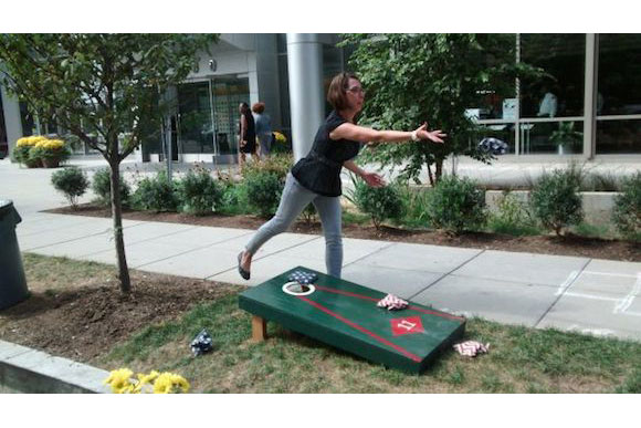 Cornhole at a PARK(ing) Day Parklet