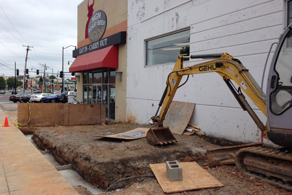 Construction of the outdoor patio is underway