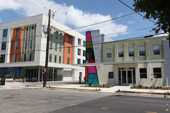 Dance Place, right, the Artspace Lofts, left, and the alley, middle