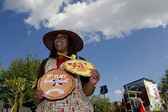 "I don't think anything can beat wearing a giant pie around your neck," said Shana McDavis-Conway, who won first place for the best sweet pie (a fall berry pie) at the DC State Fair