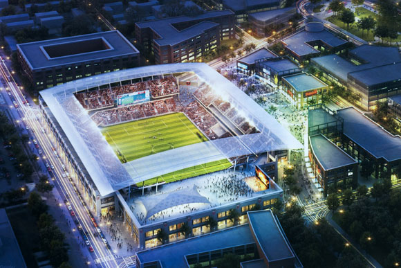 A rendering of the proposed DC United soccer stadium