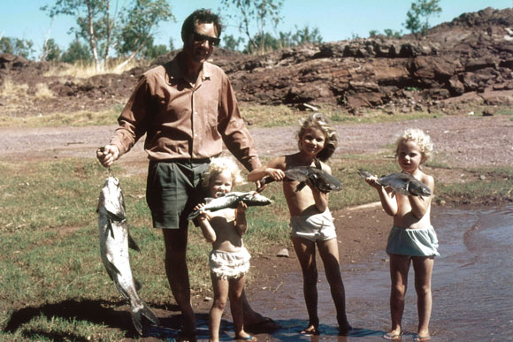 District Fishwife owner Fiona Lewis, second from right, fishing with her dad and sisters in 1974