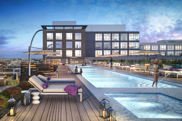 A rendering of Station House's pool deck