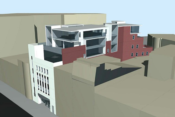 A 2014 rendering of the addition to rise above 1337 Connecticut Ave, now to become an extended stay micro-hotel