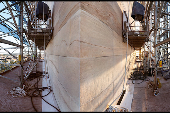 A 360 view of the scaffolding of the Washington Monument 